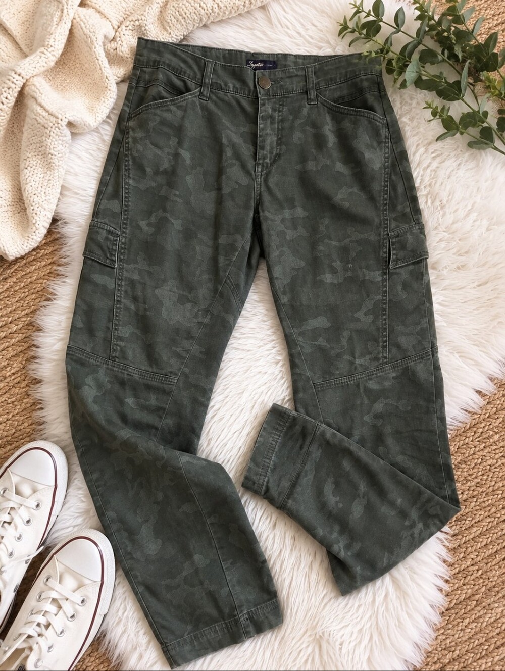 Supplies Camo Cargo Pants Womens Size 8 Olive Green Utility Stretch Y2K